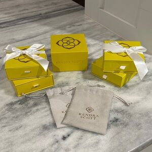 Kendra Scott Yellow Boxes with White Ribbons and dust bags